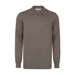 Pulover tricotat cu guler polo - Maro imagine