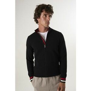 Cardigan tricotat cu terminatii cu dungi - Negru imagine