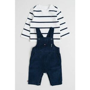 Set de salopeta si bluza din bumbac si reiat - Alb/Bleumarin imagine