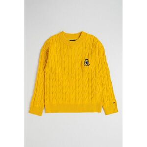Pulover cu decolteu la baza gatului si broderie logo - Galben pai imagine