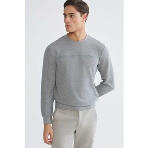 Bluza de trening cu decolteu la baza gatului si text - Gri melange imagine