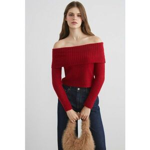 Pulover uni cu decolteu pe umeri - Rosu imagine