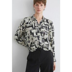 Camasa cu model si guler fixat cu nasturi - Alb/Negru imagine