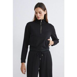 Bluza crop de trening cu fenta scurta cu fermoar - Negru imagine