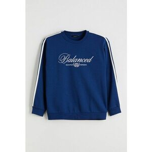 Bluza de trening cu imprimeu si banda contrastanta pe maneci - Alb/Albastru inchis imagine