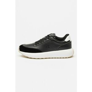 Pantofi sport din piele si piele ecologica cu detaliu monograma - Negru imagine