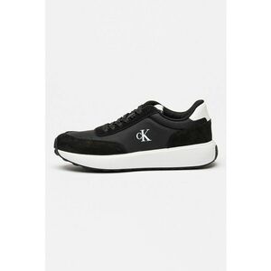 Pantofi sport din piele cu garnituri din material textil - Alb/Negru imagine