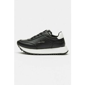 Pantofi sport din piele ecologica cu talpa wedge - Alb/Negru imagine