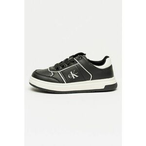 Pantofi sport din piele ecologica cu talpa wedge si segment frontal cu perforatii - Negru imagine