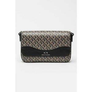 Geanta crossbody cu model monograma si clapa - Negru/Maro imagine