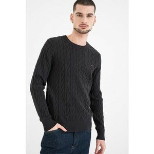 Pulover din bumbac organic cu model torsade - Negru imagine