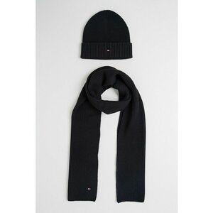 Set de caciula elastica si fular din amestec de casmir - Negru imagine