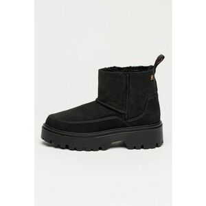 Ghete de iarna din piele intoarsa si blana shearling fara inchidere Real - Negru imagine
