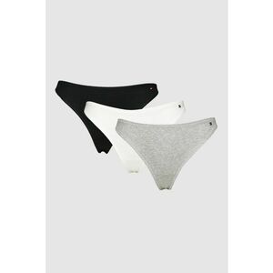 Set de chiloti tanga din amestec de bumbac - 3 perechi - Negru/Gri melange/Alb optic imagine