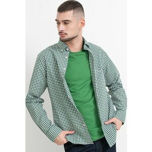 Camasa din bumbac Gingham - Alb/Verde inchis imagine