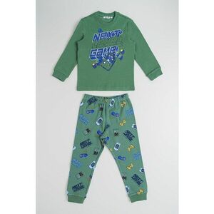 Pijama lunga din bumbac cu model grafic - Albastru inchis/Galben sofran/Verde aquamarin imagine