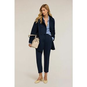Pantaloni crop cu croiala conica si detalii cu pensa - Bleumarin imagine
