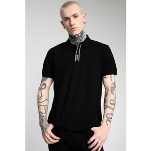 Tricou polo din amestec de bumbac cu detalii logo - Alb/Negru/Maro imagine
