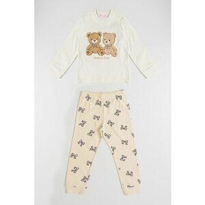 Pijama lunga cu model - Alb fildes/Negru/Maro deschis imagine