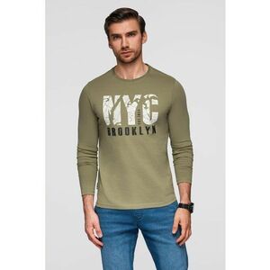 Bluza cu decolteu la baza gatului si model text - Alb/Negru/Verde masliniu imagine