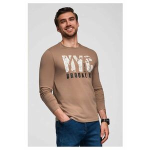 Bluza cu decolteu la baza gatului si model text - Maro deschis imagine