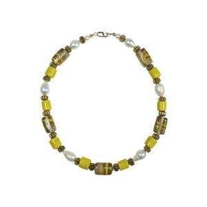 Colier hematite aurii - perle albe - incuietori de aur filat 14K - Galben imagine