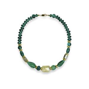 Colier cu margele de India - prehnit natural - Verde imagine