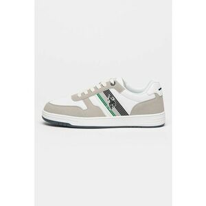 Pantofi sport de piele ecologica cu talpa plata si logo - Alb/Negru/Gri cenusiu imagine