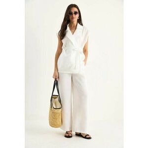 Set doua piese - vesta cu maneca lunga si pantaloni largi - alb - viscoza|nylon imagine