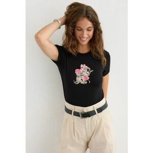 Tricou dama - simplu cu maneca scurta - imprimeu - negru - viscoza imagine