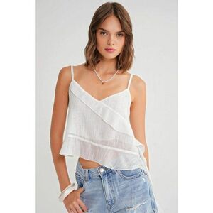 Top scurt volane - decolteu in V - alb - textil imagine