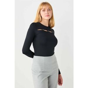 Bluza slim fit cu decupaje frontale - Negru imagine