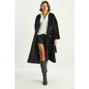 Palton dama negru - fleece - cu nasturi plusati imagine