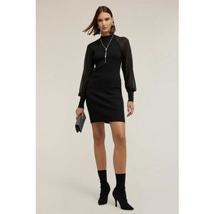 Rochie cu maneci din plasa - Negru imagine