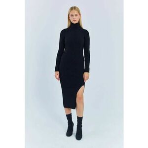 Rochie - Rochie tricotata midi - guler inalt - negru - tricot imagine