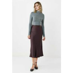 Fusta midi din satin - Maro cognac imagine