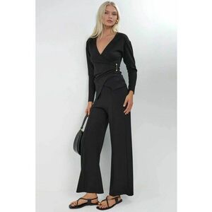 Costum dama - set doua piese - negru - bluza si pantaloni cu detalii accesorii imagine