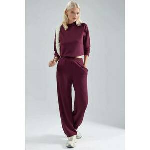 Compleu dama - coordonat din doua piese - bluza cu guler pe jumatate - pantaloni cu talie elastica - visiniu imagine