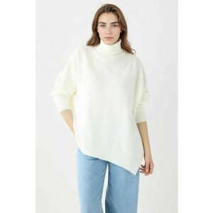 Pulover tricotat asimetric - Crem imagine