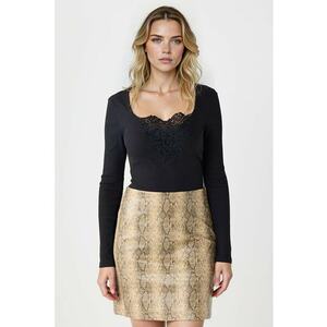 Bluza cambrata din amestec de modal cu dantela - Negru imagine