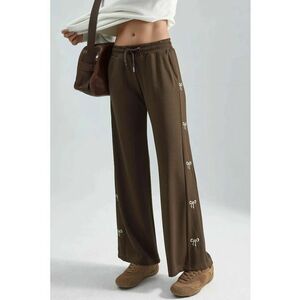 Pantaloni dama - talie inalta - picior larg - maro castaniu - material tricotat imagine