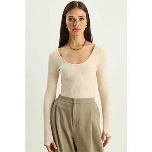 Bluza dama - cu maneca lunga - Bej Natural - Jerseu imagine