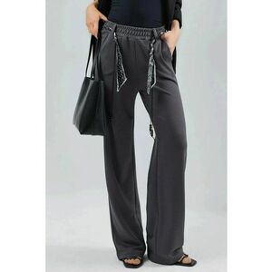 Pantaloni dama - tricotati - talie inalta - gri - textil imagine