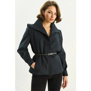 Geaca dama cu curea - detalii la umeri - textil - bleumarin imagine
