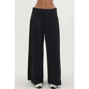 Pantaloni dama - plisati picior larg - negru - textil - Negru imagine