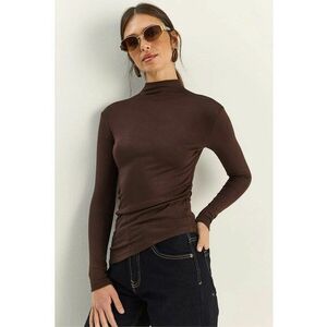 Bluza dama mulata cu guler inalt - detalii volan - maro mocha inchis - jerseu imagine