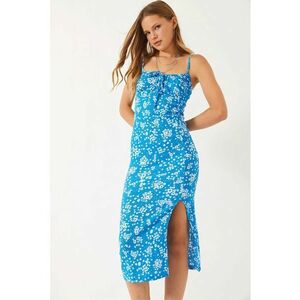 Rochie midi imprimeu floral - albastru imagine