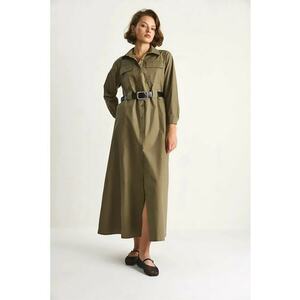 Rochie lunga guler tip camasa - kaki - textil imagine