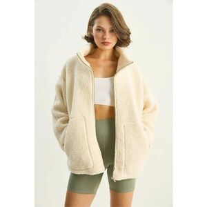 Geaca de plus supradimensionata crem - cu buzunare - textil - One Size imagine