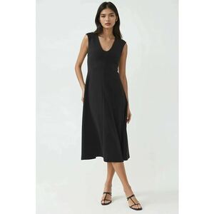 Rochie midi decolteu in V - negru - jerseu imagine